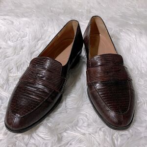 GENUINE LIZARD loafers reddish brown men’s 10.5D